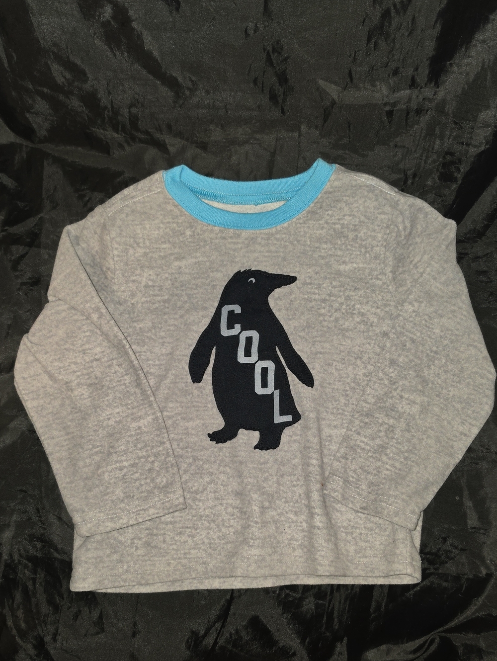 Carter's Grey Long Sleeve Tee with Blue Collar and Navy Penguin
